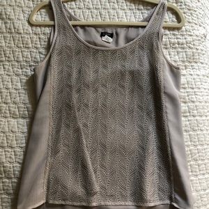 Metallic gray lace-layer J. Crew blouse
